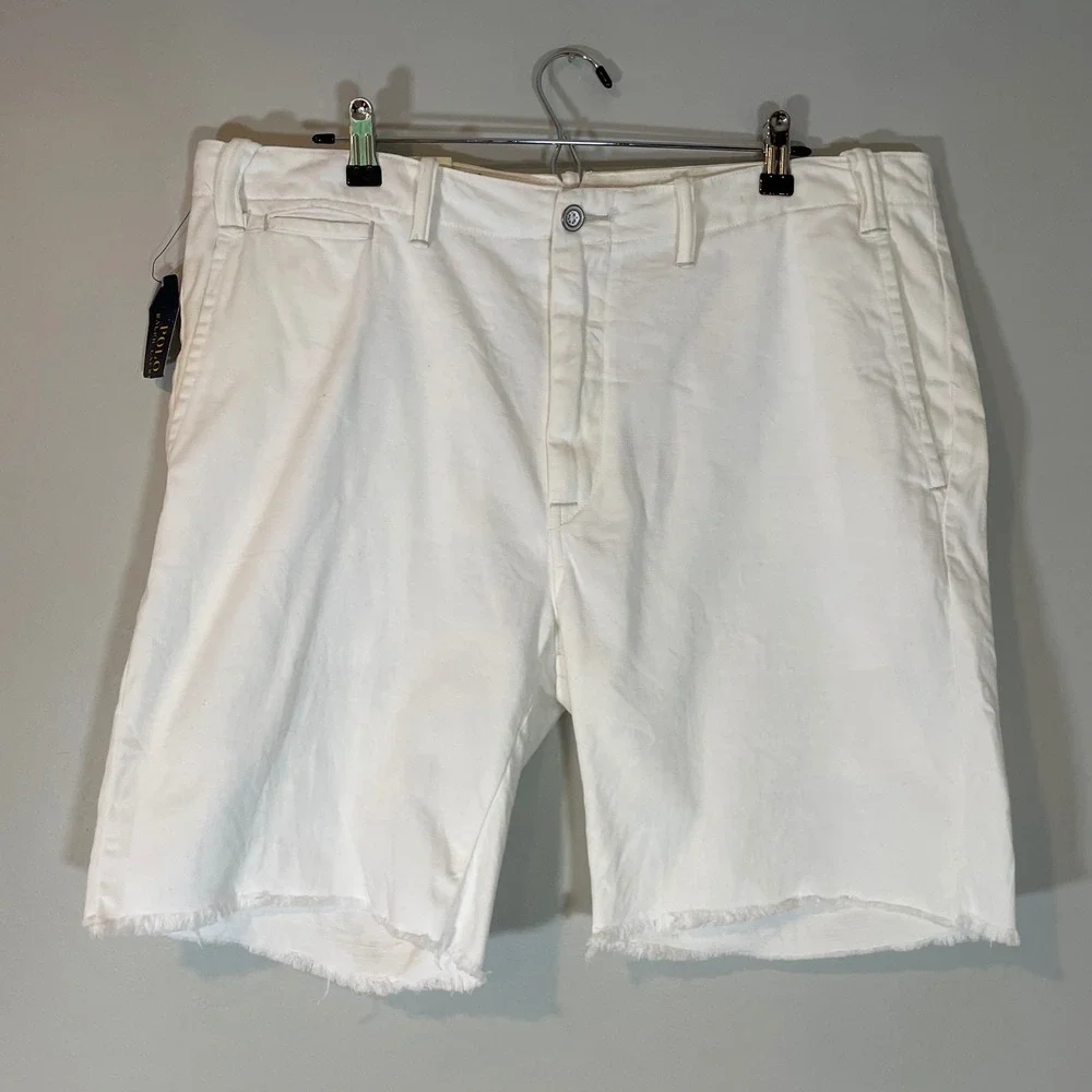 Polo Ralph Lauren Mens White Straight Fit Cut-Off Denim Shorts 38 NWT Classics